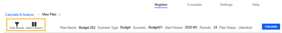 Filter Results button and Select Columns button